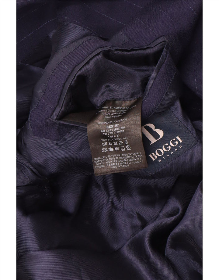 Giacca blazer da uomo a 2 bottoni Boggi IT 52 XL Lana gessata blu navy