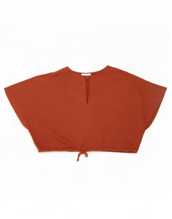 Zara Donna Trafaluc Crop Camicetta Oversize Top UK 14 Cotone Marrone Medio
