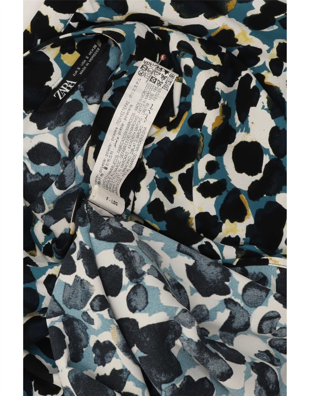 Zara, camicetta da donna con allacciatura sul davanti, taglia UK 10, piccola stampa animalier multicolore