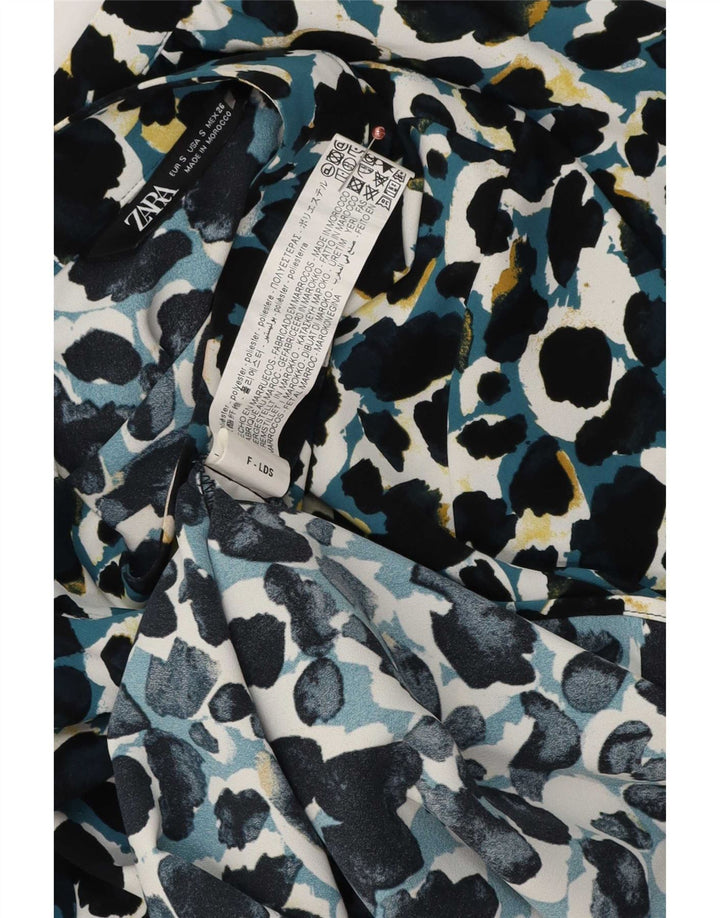 Zara, camicetta da donna con allacciatura sul davanti, taglia UK 10, piccola stampa animalier multicolore
