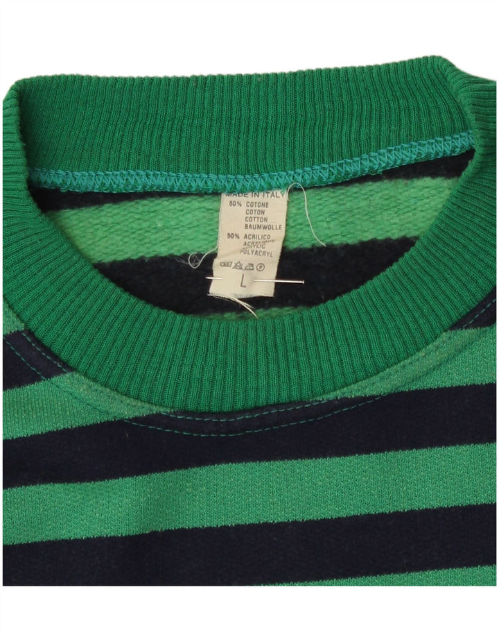 Felpa da uomo vintage maglione grande cotone a righe verdi