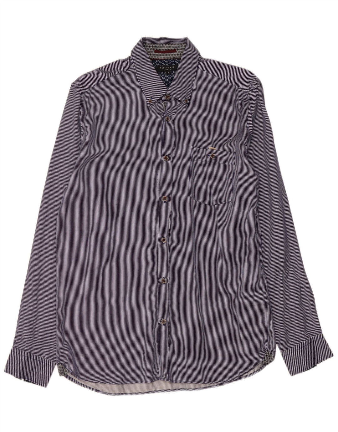 Camicia da uomo Ted Baker taglia 4 grande cotone gessato blu