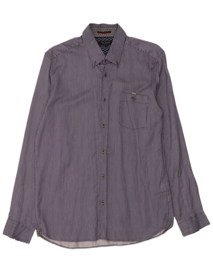 Camicia da uomo Ted Baker taglia 4 grande cotone gessato blu
