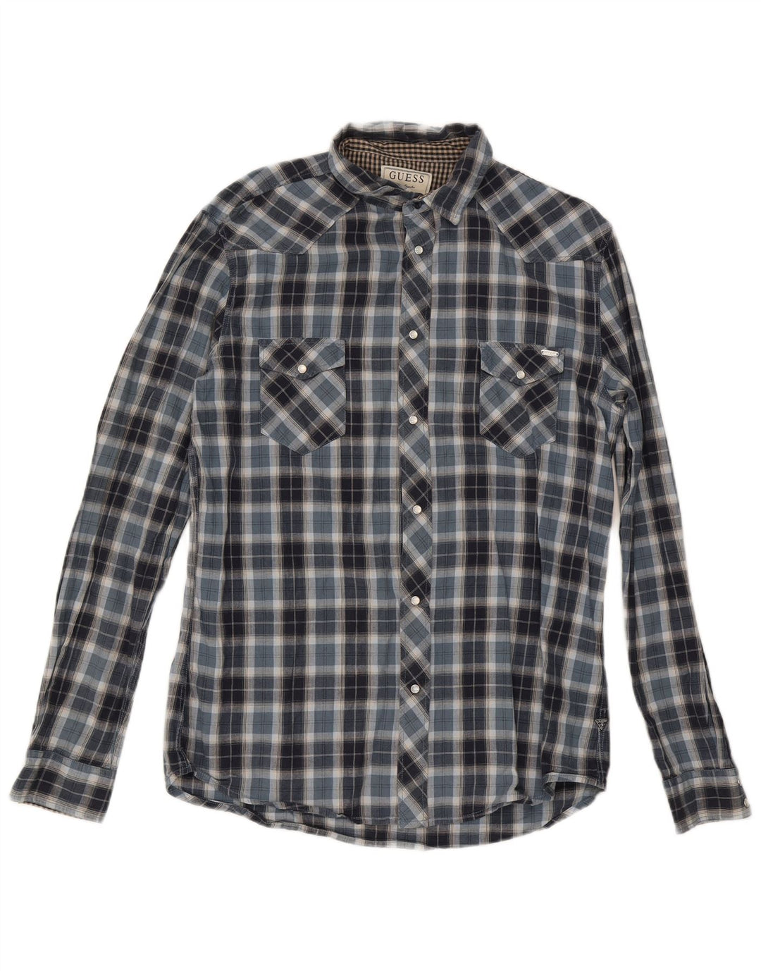 Camicia Guess da uomo in flanella UK 42 grande cotone a quadri blu