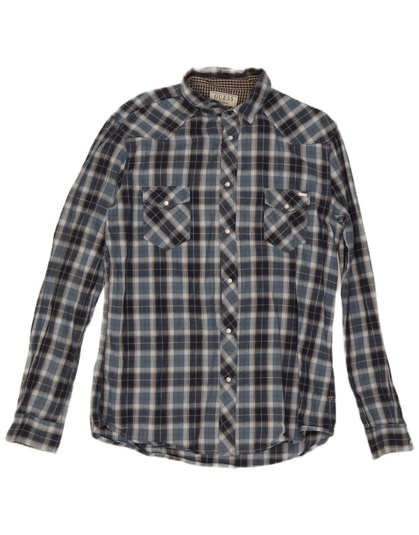 Camicia Guess da uomo in flanella UK 42 grande cotone a quadri blu