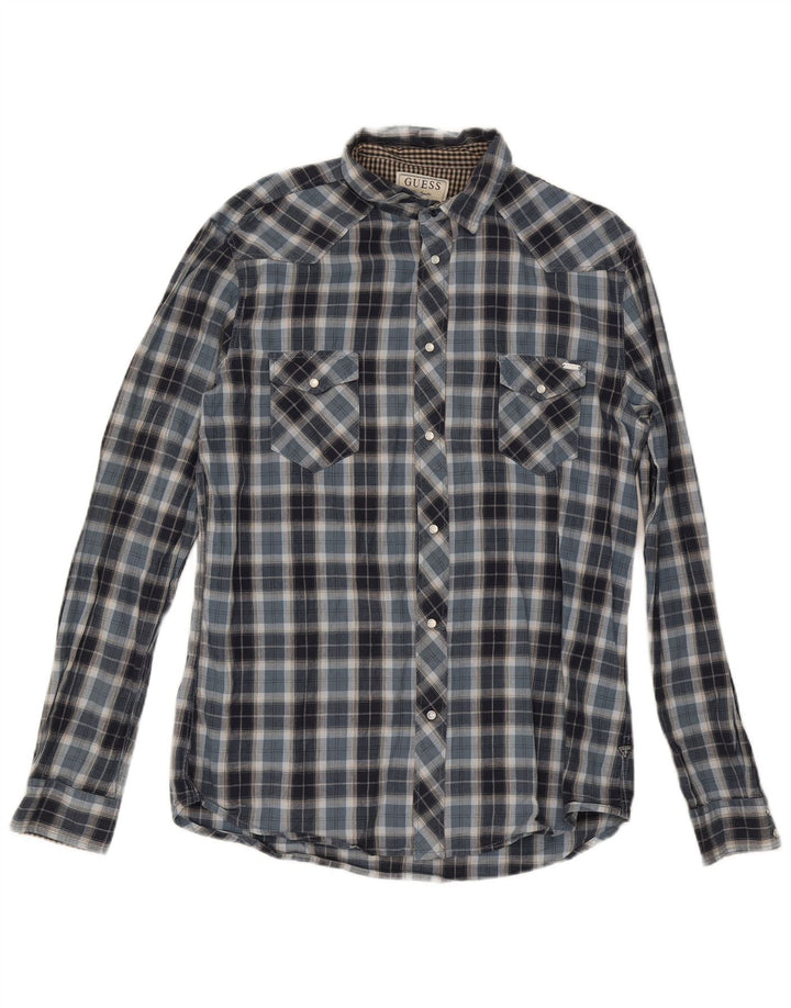 Camicia Guess da uomo in flanella UK 42 grande cotone a quadri blu