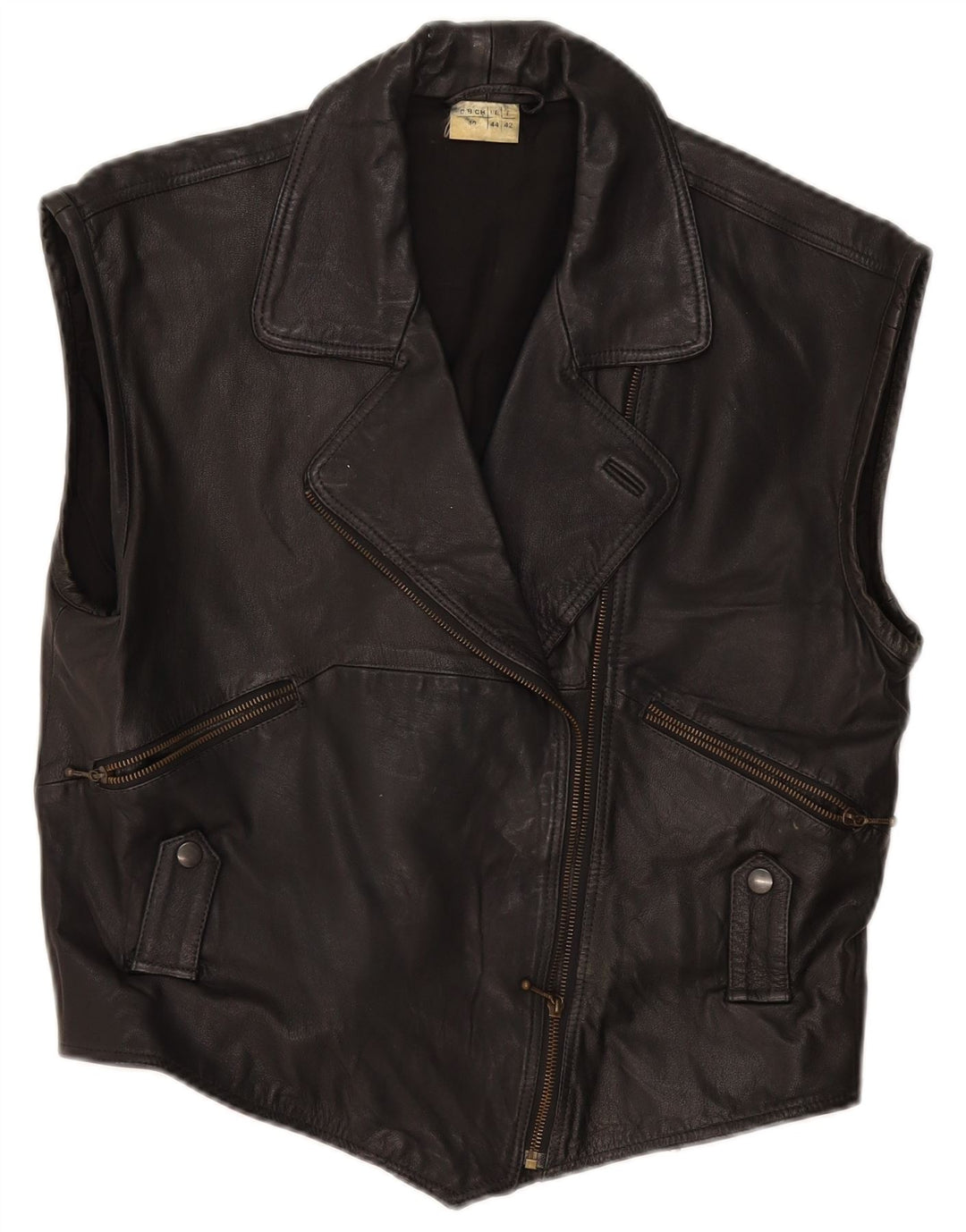 Gilet in pelle da donna vintage IT 44 medio in pelle nera