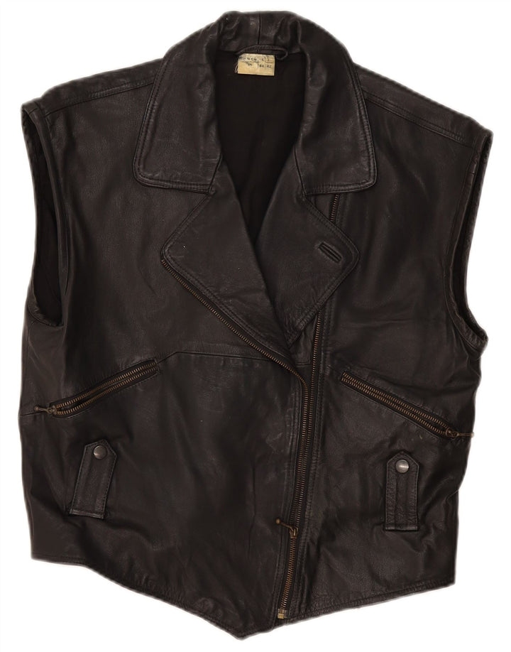 Gilet in pelle da donna vintage IT 44 medio in pelle nera