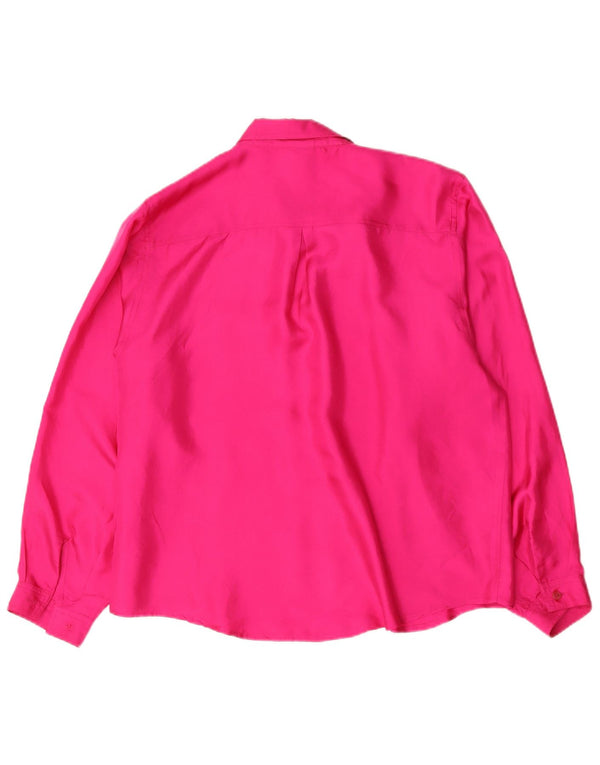 Camicetta camicia oversize da donna vintage UK 14 seta rosa media