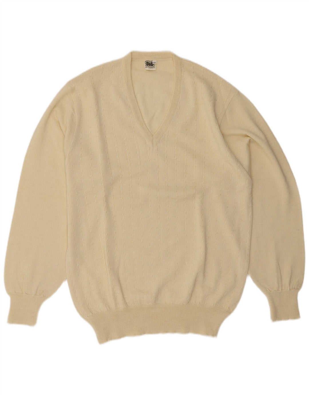 Maglione vintage da uomo con scollo a V IT 52 Large Beige Lana