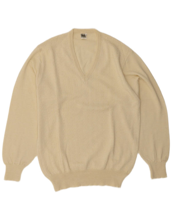 Maglione vintage da uomo con scollo a V IT 52 Large Beige Lana