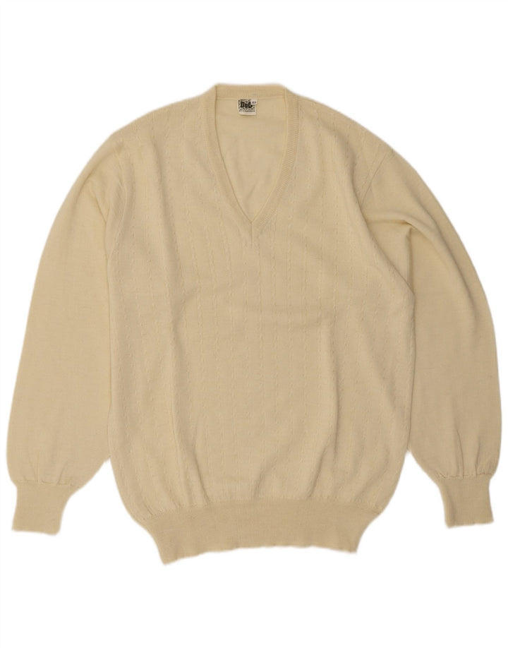 Maglione vintage da uomo con scollo a V IT 52 Large Beige Lana