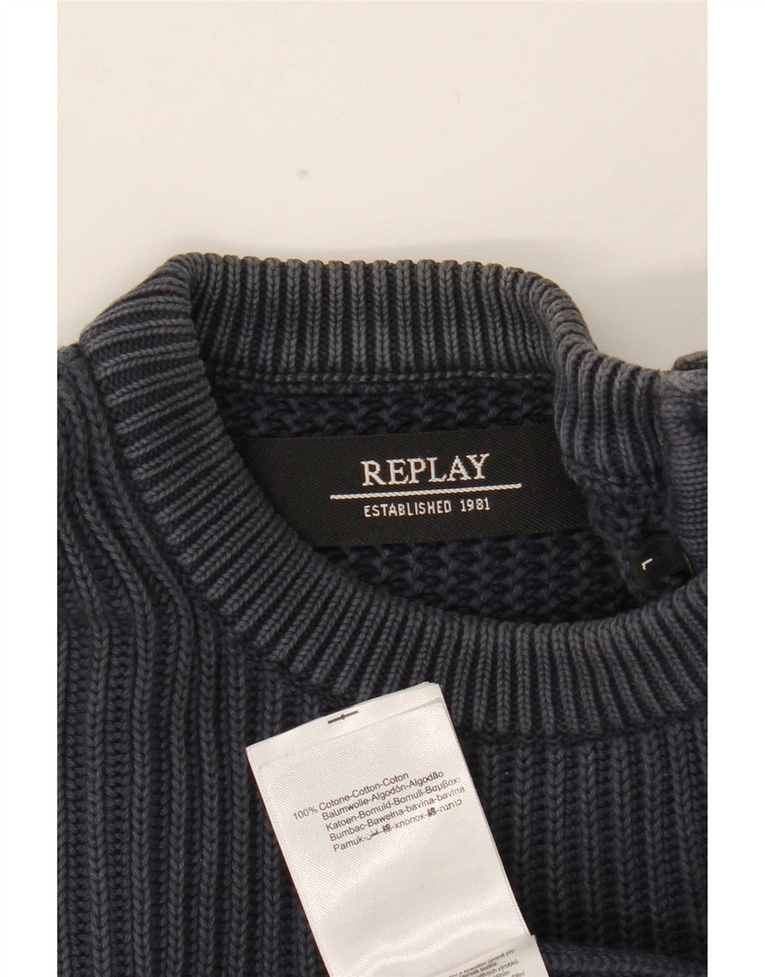 Maglione maglione girocollo da uomo Replay grande in cotone blu navy