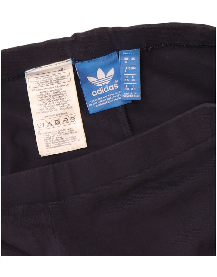 ADIDAS Womens Graphic Leggings UK 8 Small Navy Blue Cotton