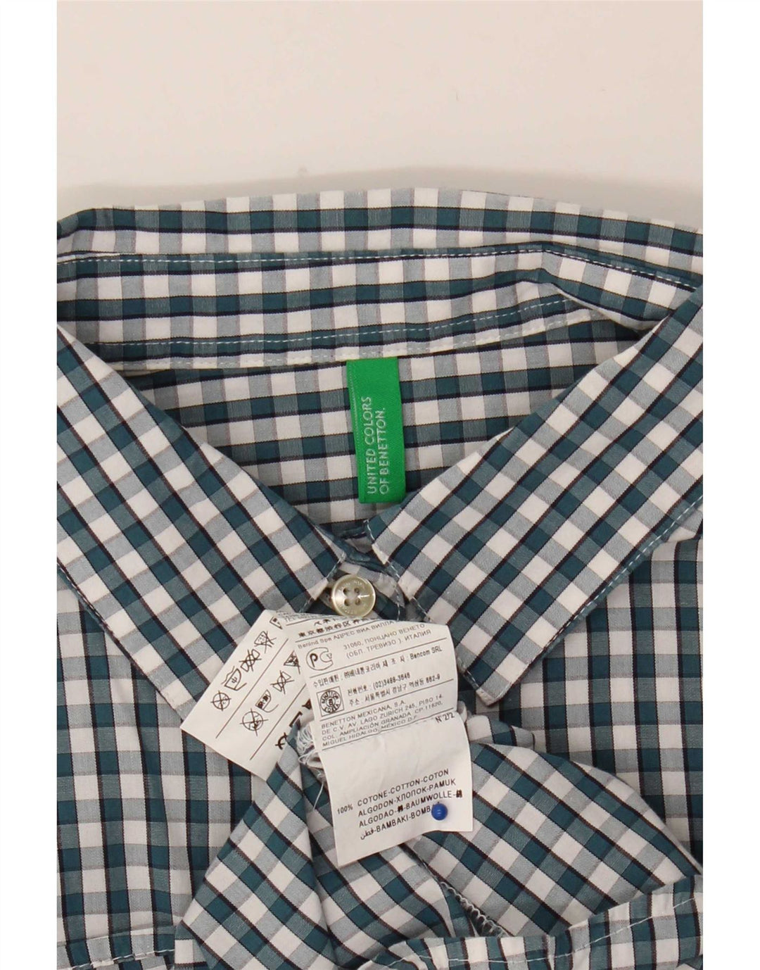 Camicia da donna Benetton UK 12 Cotone a quadretti verde medio