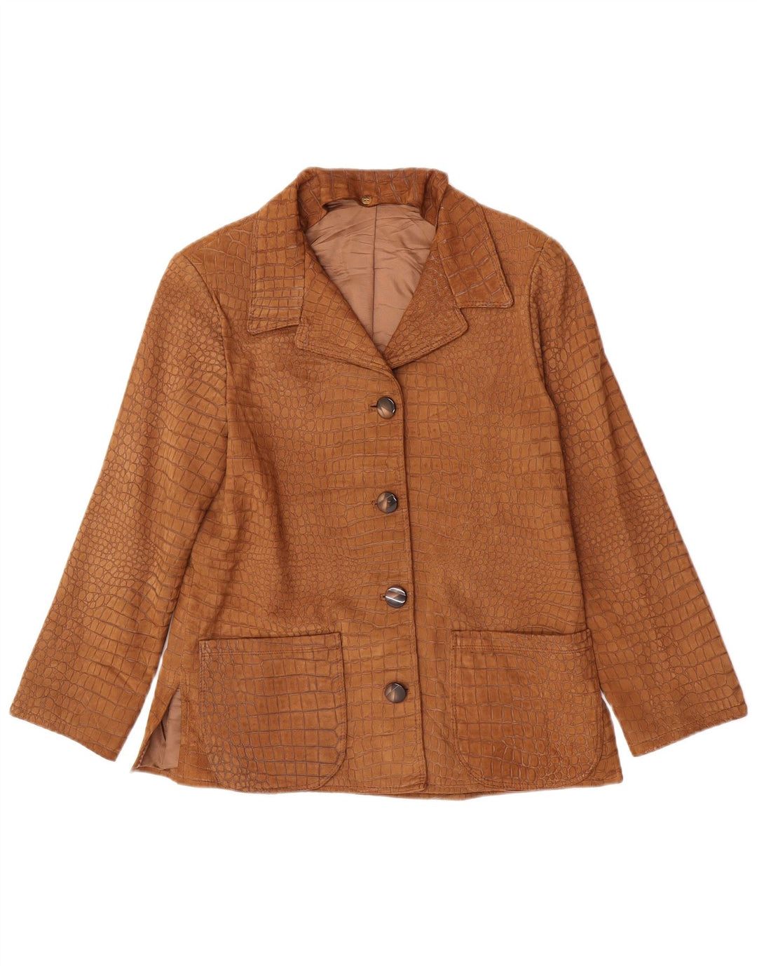 Giacca blazer vintage da donna a 4 bottoni UK 12 stampa animalier marrone medio