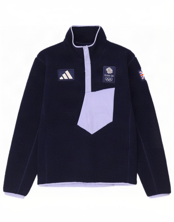 Maglione in pile Adidas Team GB da uomo con collo a bottoni, colore blu navy medio