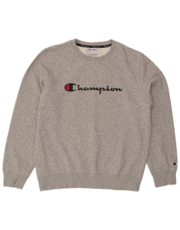 Felpa grafica da uomo Champion, maglione grande, cotone chiazzato grigio