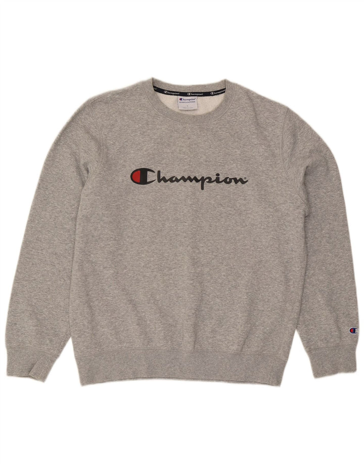Felpa grafica da uomo Champion, maglione grande, cotone chiazzato grigio