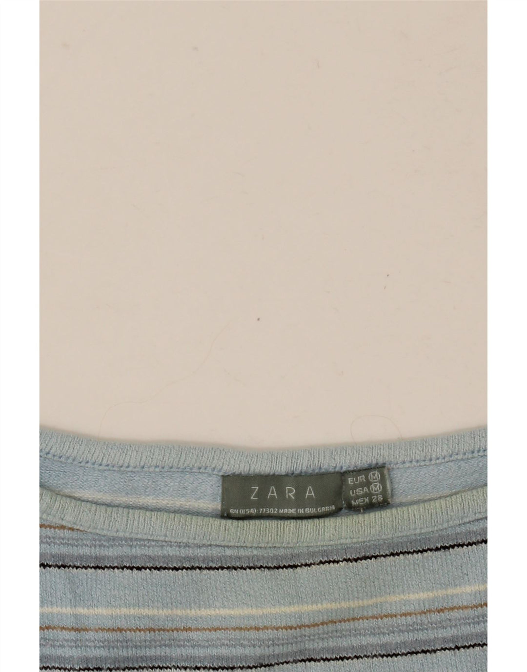 Top corto da donna Zara manica 3/4 UK 12 a righe blu medio