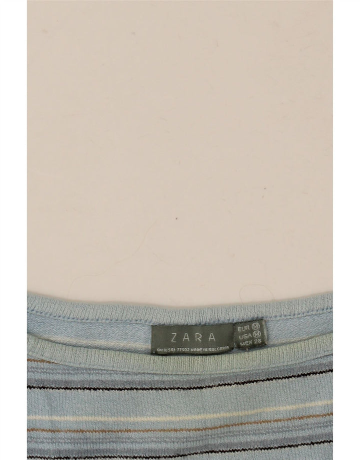 Top corto da donna Zara manica 3/4 UK 12 a righe blu medio