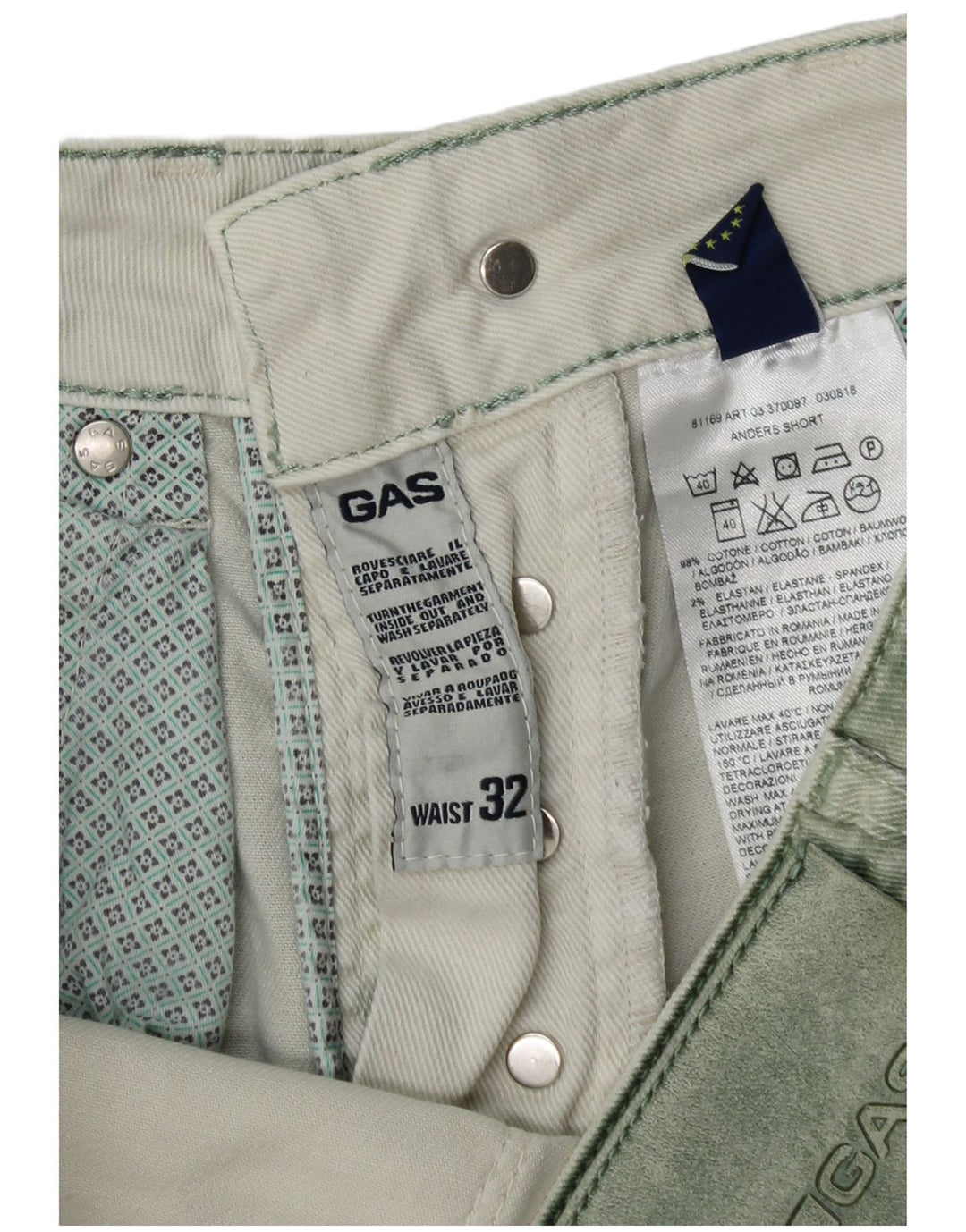 Pantaloncini di jeans da uomo Gas W32 cotone verde medio