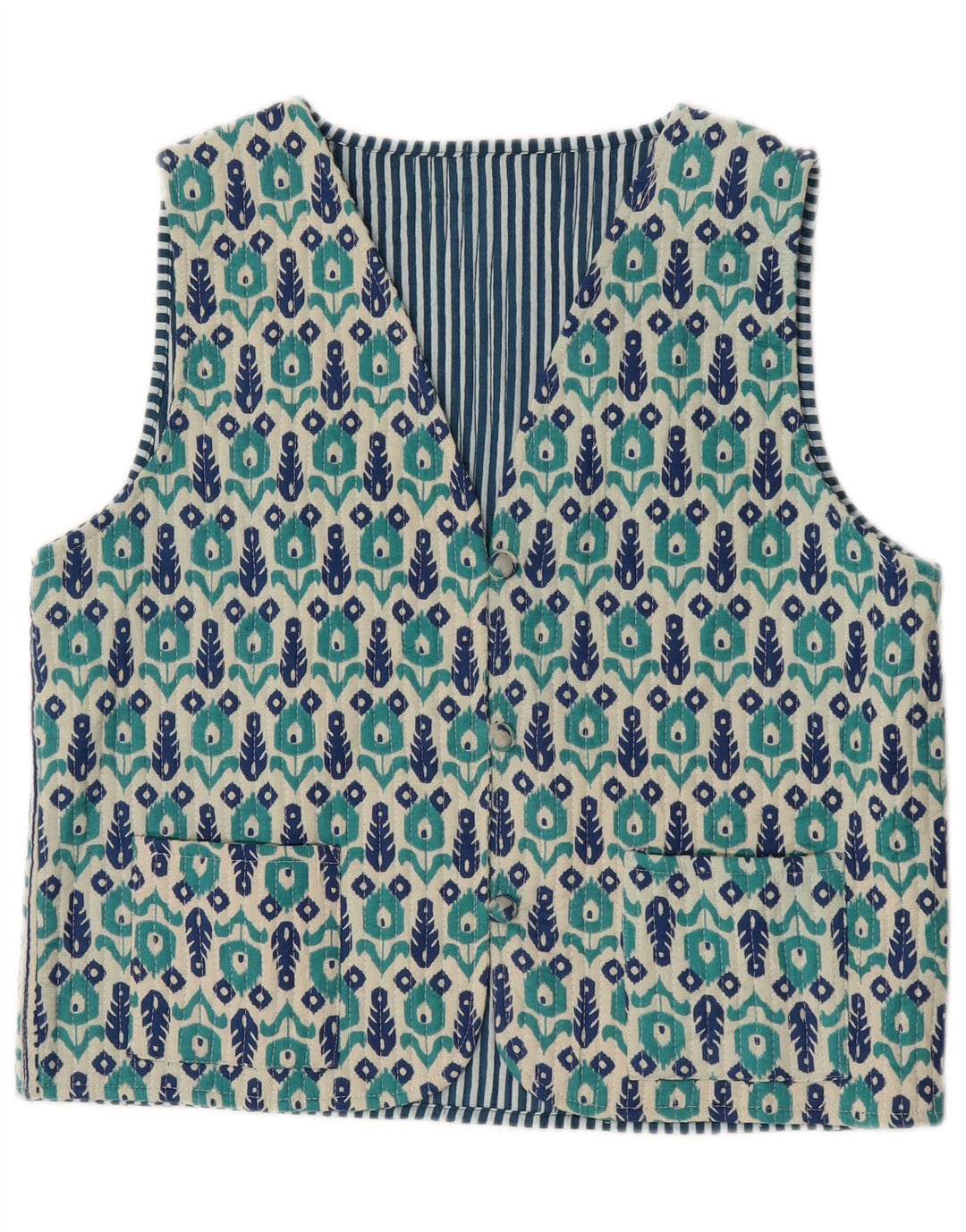 Gilet da donna vintage UK 14 blu medio floreale