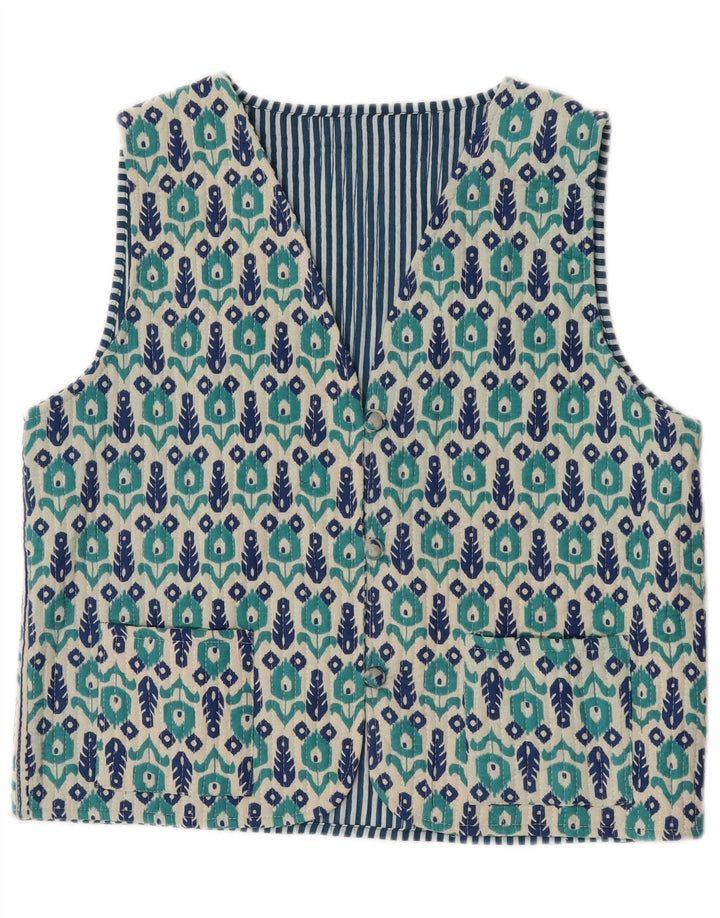 Gilet da donna vintage UK 14 blu medio floreale