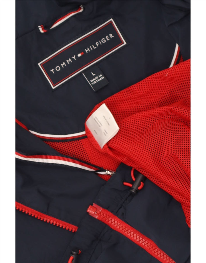 Giacca antipioggia con cappuccio da donna Tommy Hilfiger UK 16 grande poliestere blu navy