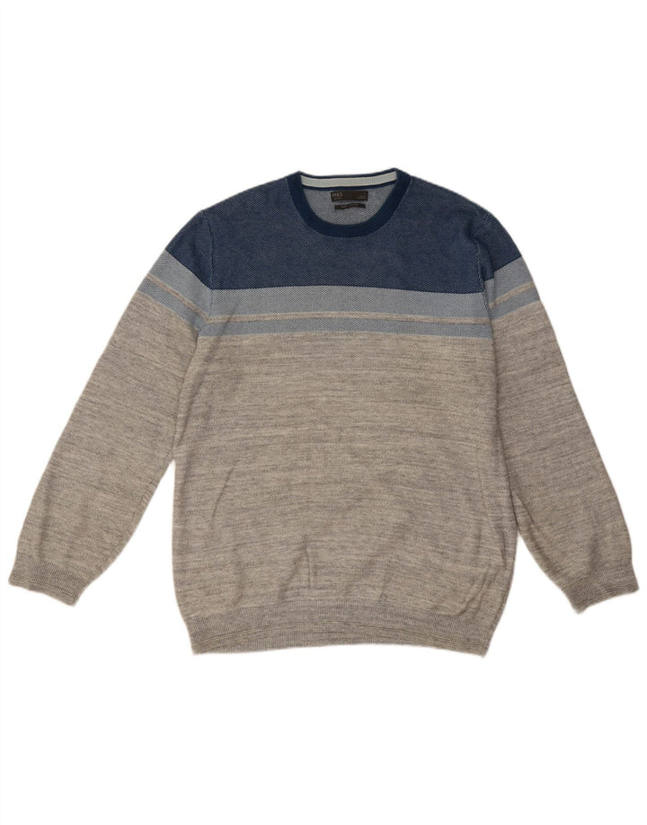 Maglione maglione girocollo da uomo Marks & Spencer grande in cotone color block grigio