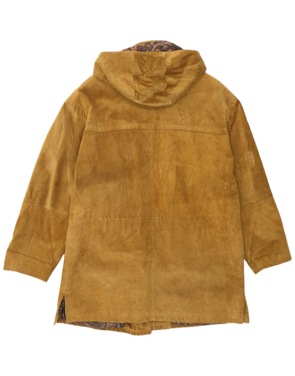 Montgomery vintage da donna oversize in pelle scamosciata con cappuccio IT 50 XL in pelle marrone