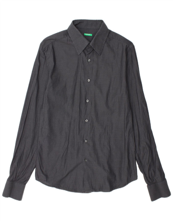 Camicia Uomo BENETTON Large in Cotone Puntinato Grigio
