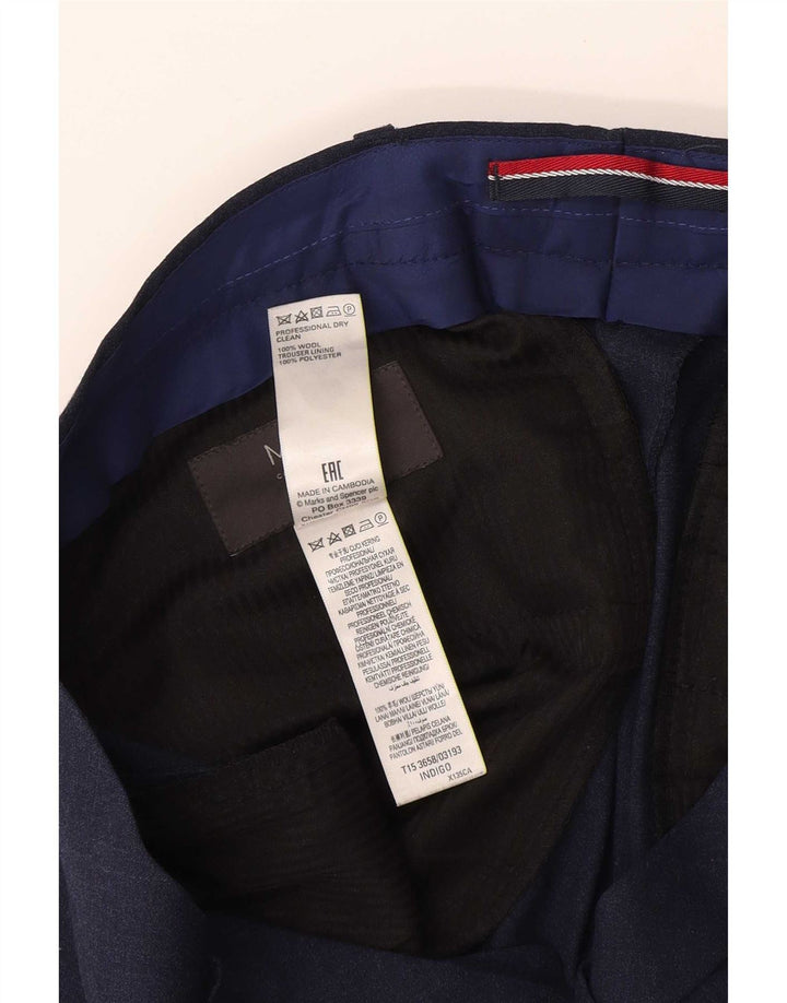 Pantaloni da abito slim da uomo Marks & Spencer W32 L31 Lana blu navy