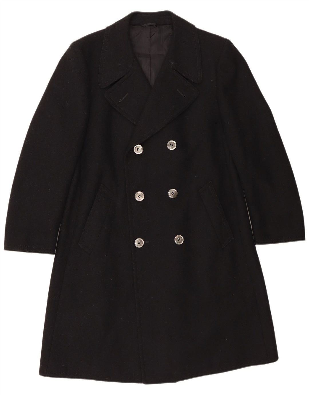 Cappotto doppiopetto vintage da uomo IT 54 2XL Lana nera