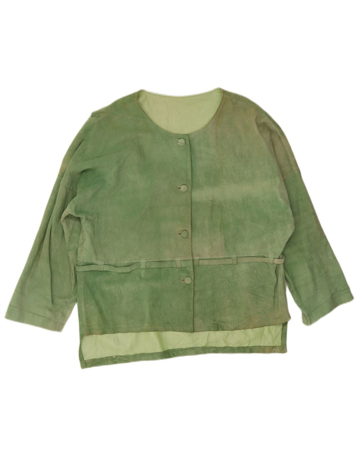 Giacca vintage in pelle scamosciata da donna UK 20 2XL Verde