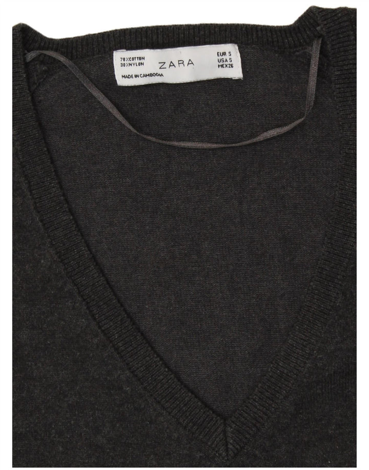 Maglione ZARA da donna con scollo a V UK 10 piccolo grigio