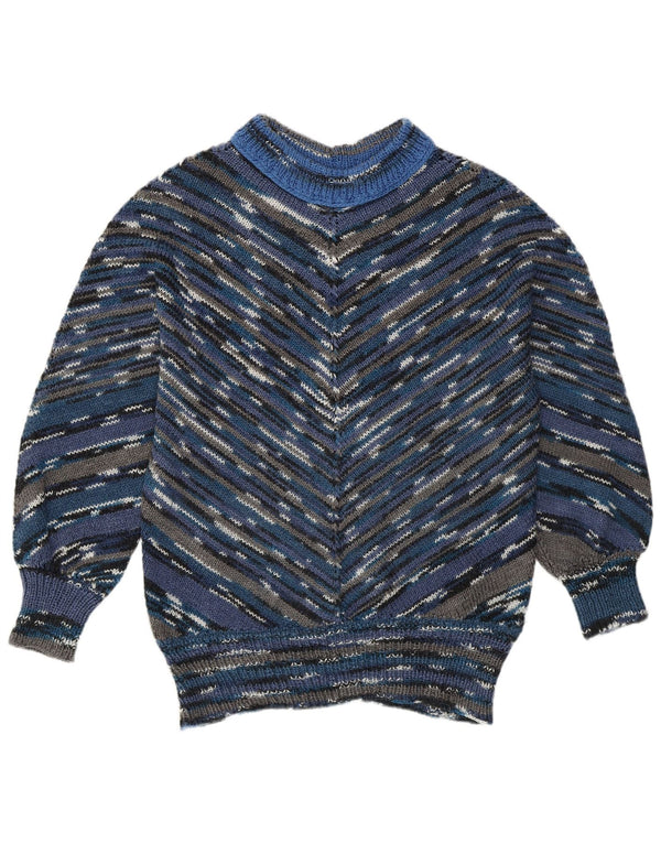 Maglione maglione vintage da donna con collo dolcevita UK 16 Grande Chevron multicolore