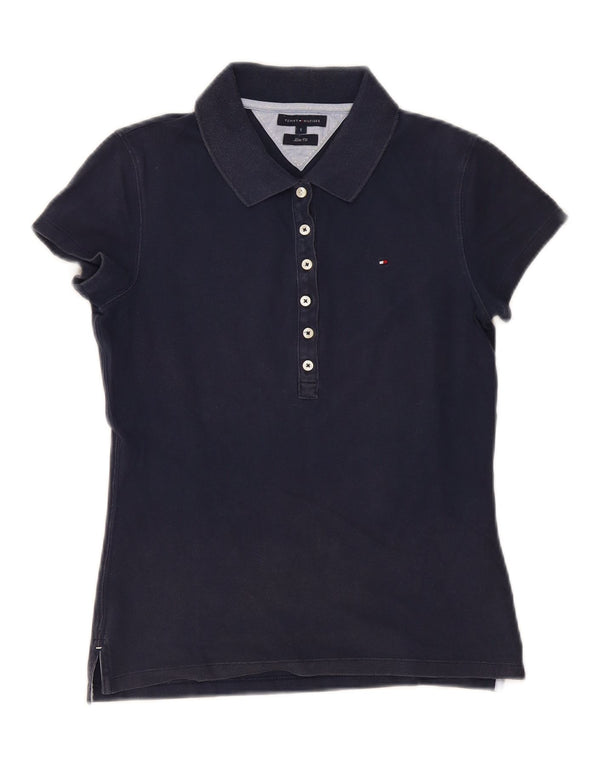 Polo da donna slim fit Tommy Hilfiger UK 10 piccola in cotone blu navy