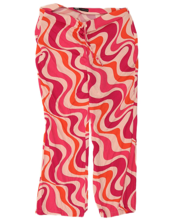 Pantaloni corti a vita alta da donna Zara con motivo astratto XL W32 L24 Rosa
