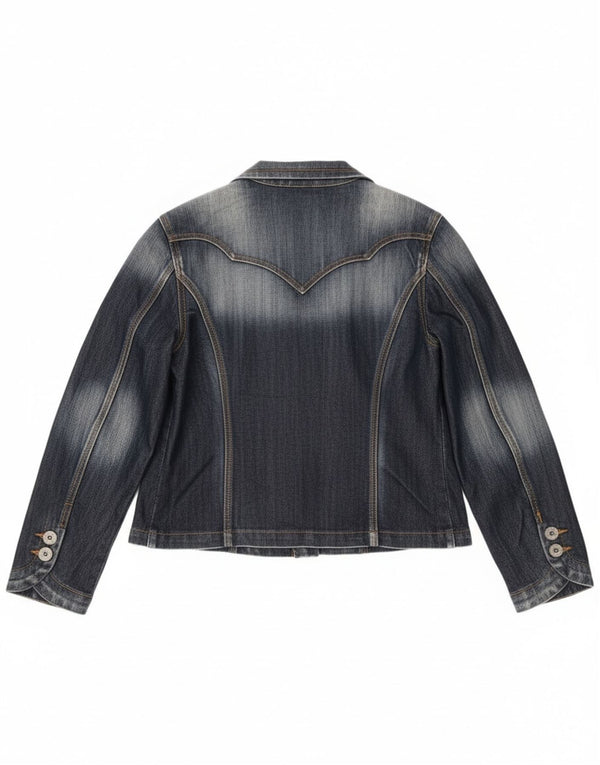 Giacca blazer in denim vintage da donna a 2 bottoni UK 14 blu navy medio