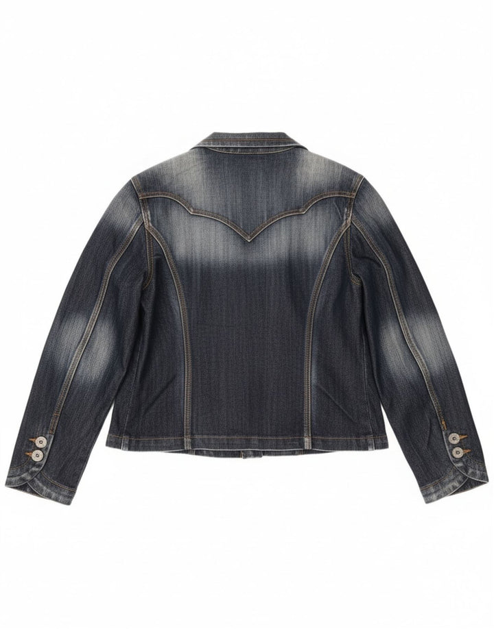 Giacca blazer in denim vintage da donna a 2 bottoni UK 14 blu navy medio