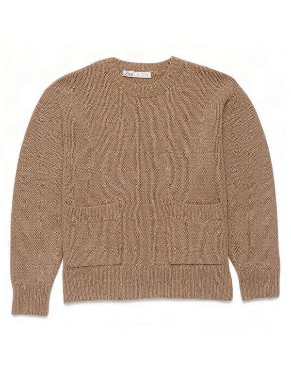 Maglione maglione girocollo oversize da donna Zara UK 10 piccolo poliestere marrone