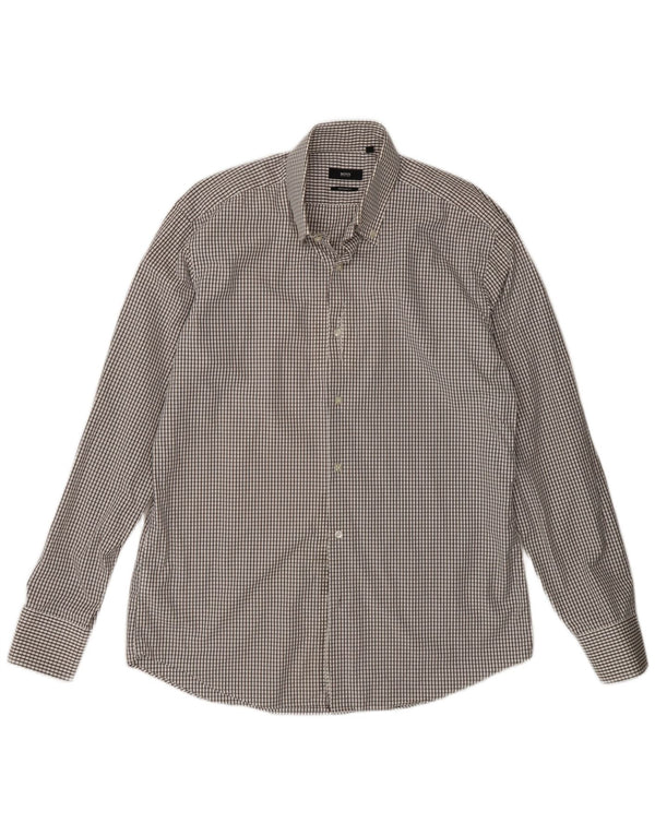 Hugo Boss Camicia da uomo vestibilità regolare taglia 41 16 grande cotone a quadri marrone