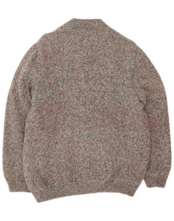 Maglione cardigan da uomo vintage grande chiazzato multicolore