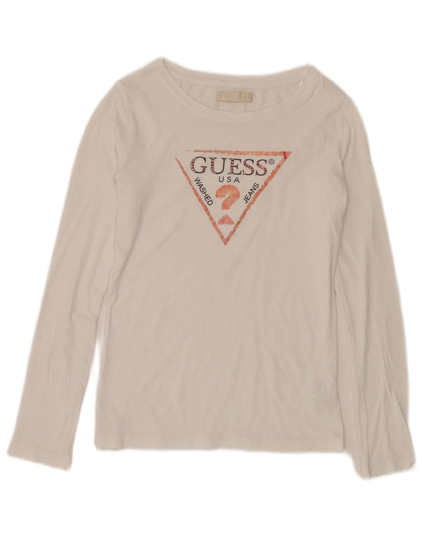 Guess Top grafico da donna a maniche lunghe UK 10 piccolo in cotone bianco