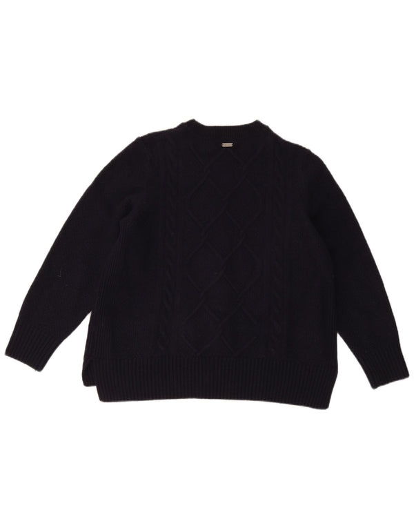 Maglione maglione girocollo da donna Barbour UK 14 grande lana blu navy
