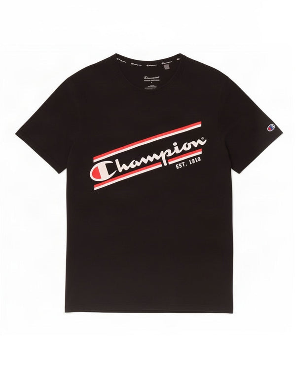 Champion Mens Graphic T-Shirt Top Large Black Cotton