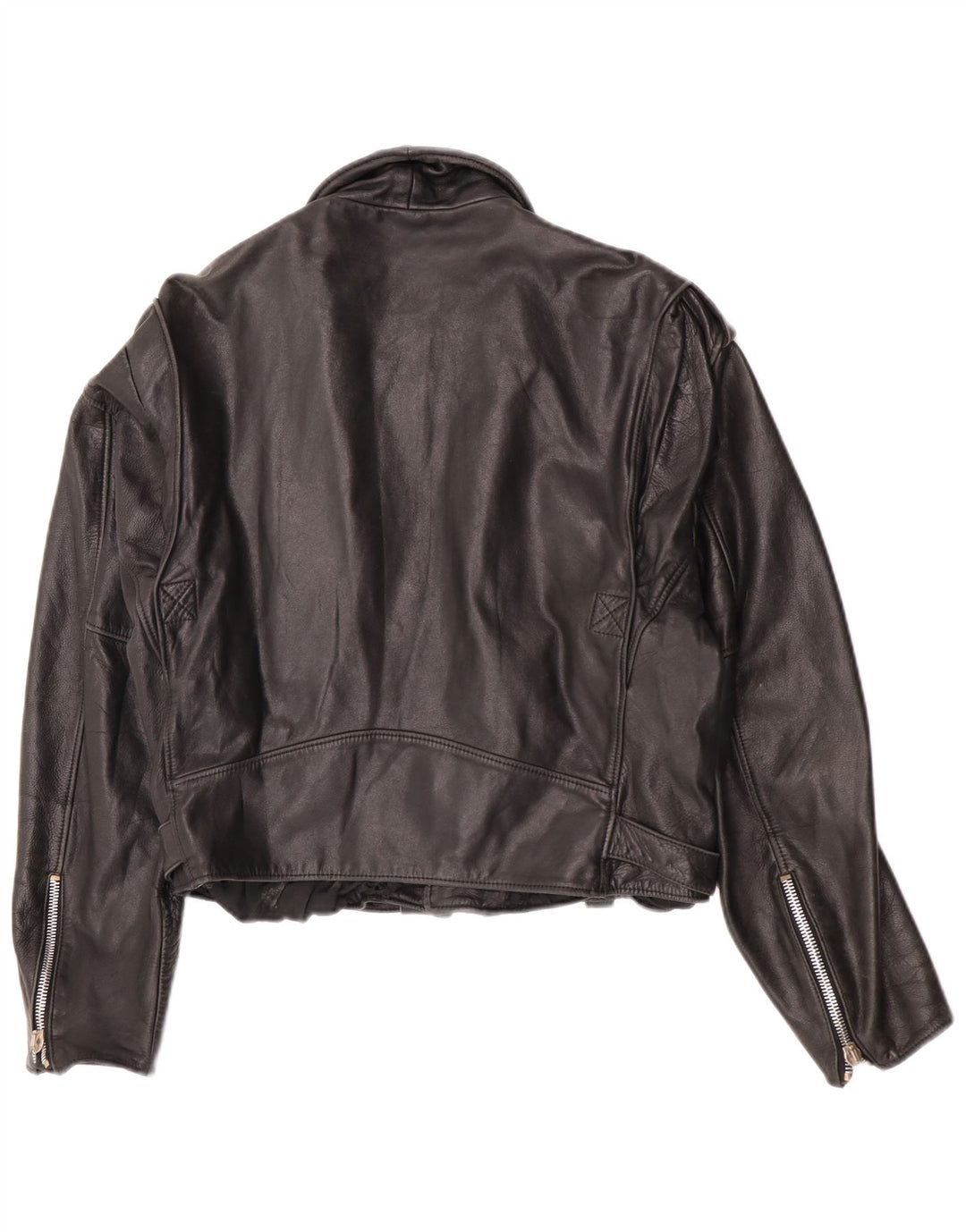 Giacca da motociclista in pelle corta da donna vintage UK 12 pelle nera media