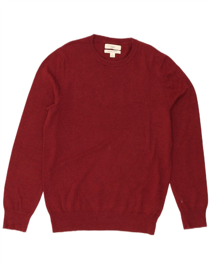 Maglione maglione girocollo da uomo Marks & Spencer piccolo in cotone bordeaux