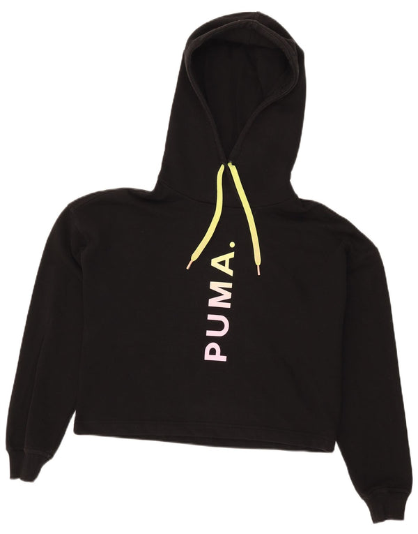 Felpa con cappuccio grafica corta oversize da donna Puma UK 6 XS cotone nero